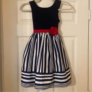 Jona Michelle Navy and White Striped Kids Dress with Red Accent size 7